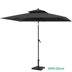 Crestlive Products 10x6.5ft Patio Umbrella with Base Included , Umbrella with Fade-Resistant Canopy, 43-lb Heavy-Duty Concrete Umbrella Stand with Wheels for outdoor