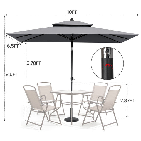 Crestlive Products 10x7ft Aluminum Double Top Rectangular Market Umbrella with Tilt
