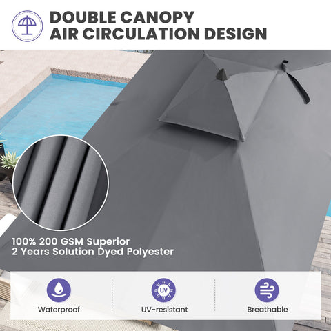 Crestlive Products 10x7ft Aluminum Double Top Rectangular Market Umbrella with Tilt