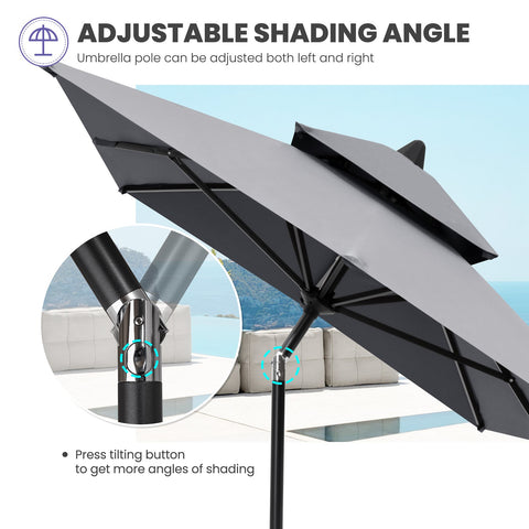 Crestlive Products 10x7ft Aluminum Double Top Rectangular Market Umbrella with Tilt