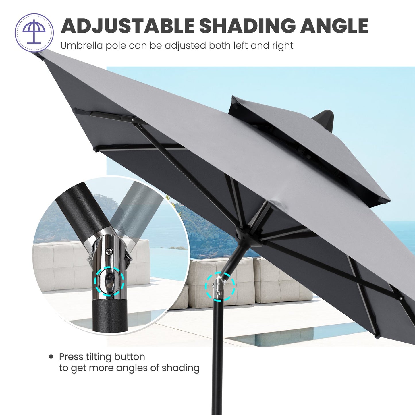 Crestlive Products 10 x 7 ft Aluminum Double Top Crank Market Patio Umbrella
