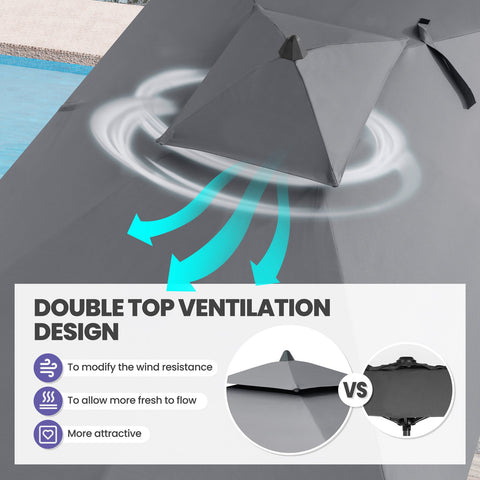 Crestlive Products 10x7ft Aluminum Double Top Rectangular Market Umbrella with Tilt