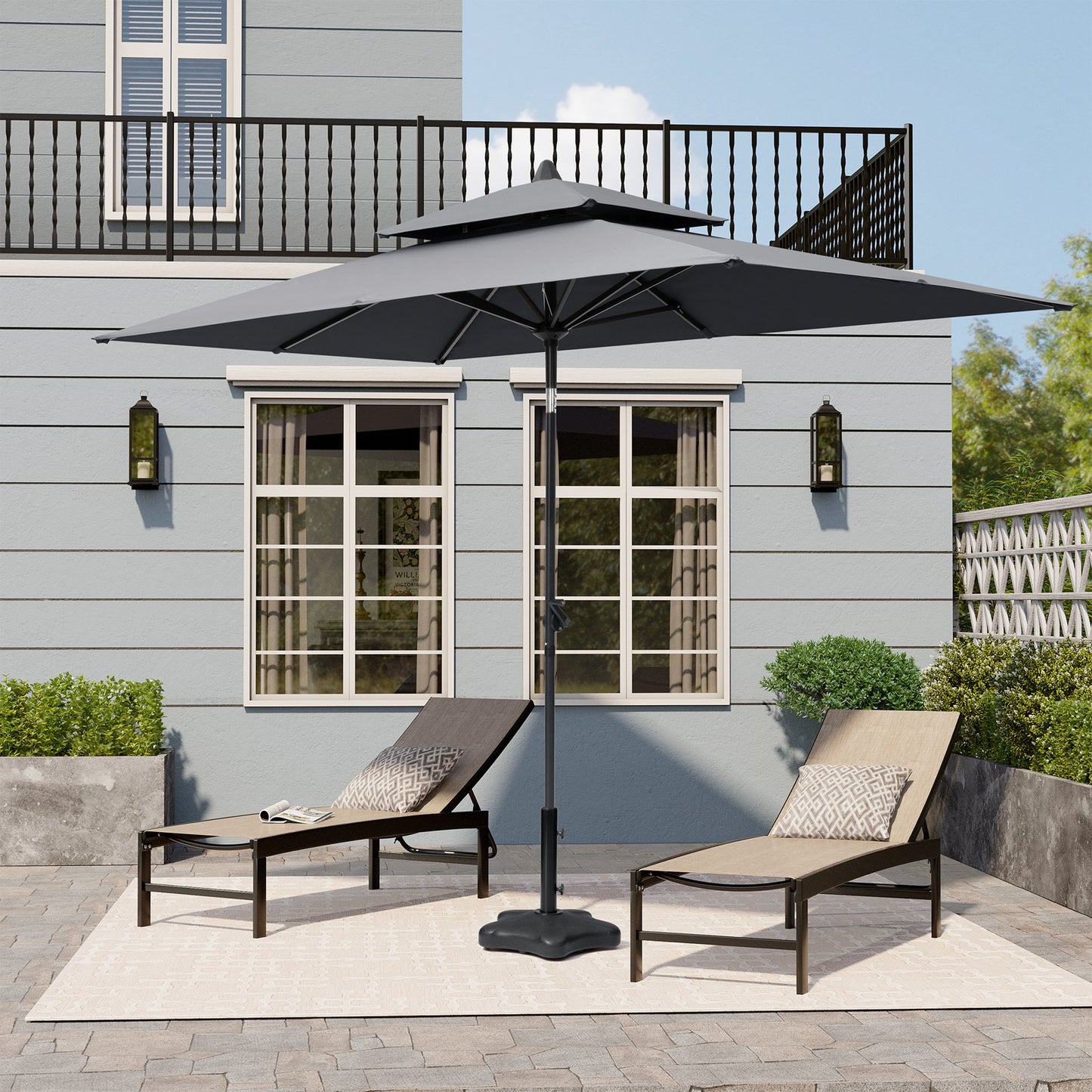 Crestlive Products 10 x 7 ft Aluminum Double Top Crank Market Patio Umbrella