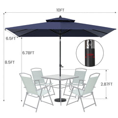 10x7 ft Aluminum Market Umbrella with Tilt & Double Top