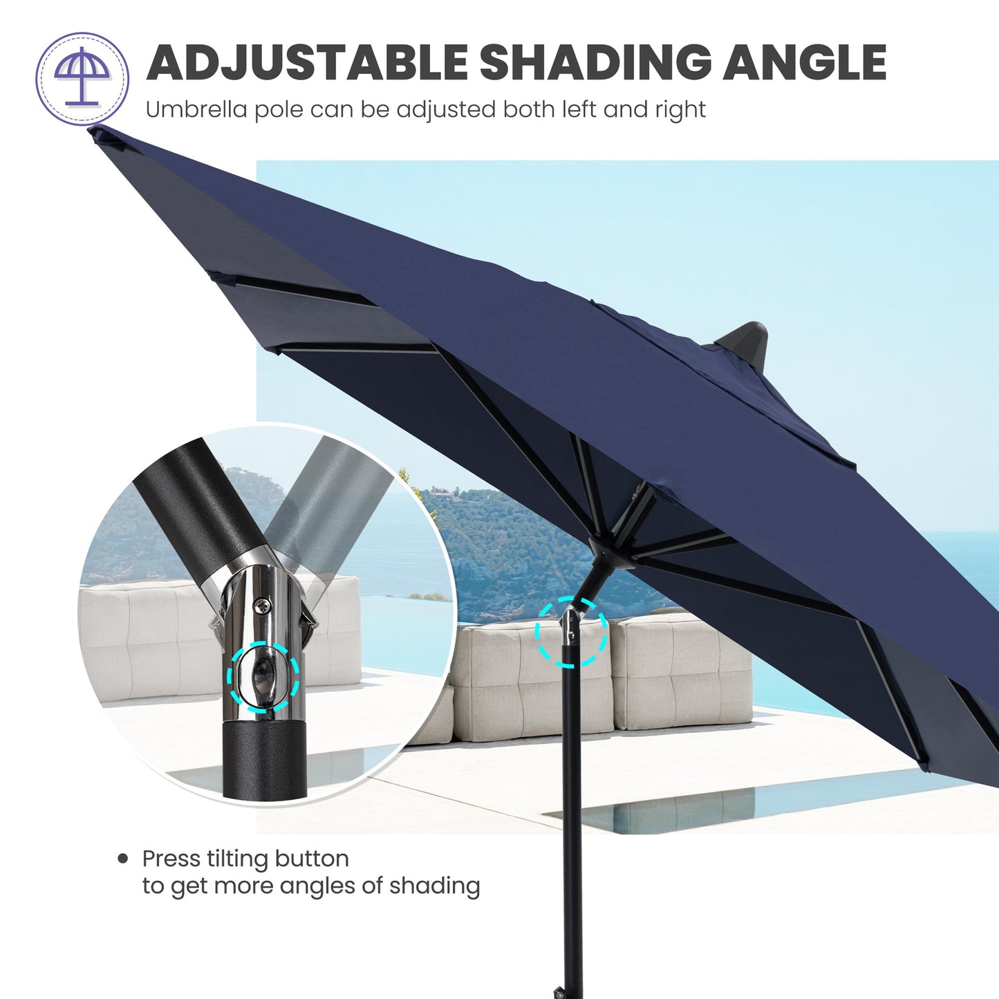 Crestlive Products Outdoor 9x5 ft Rectangular Market Umbrella Double Top Aluminum Tilt