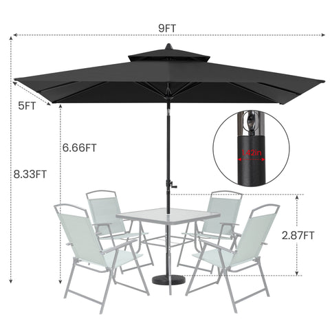 Crestlive Products 9x5ft Aluminum Double Top Rectangular Tilt Market Umbrella