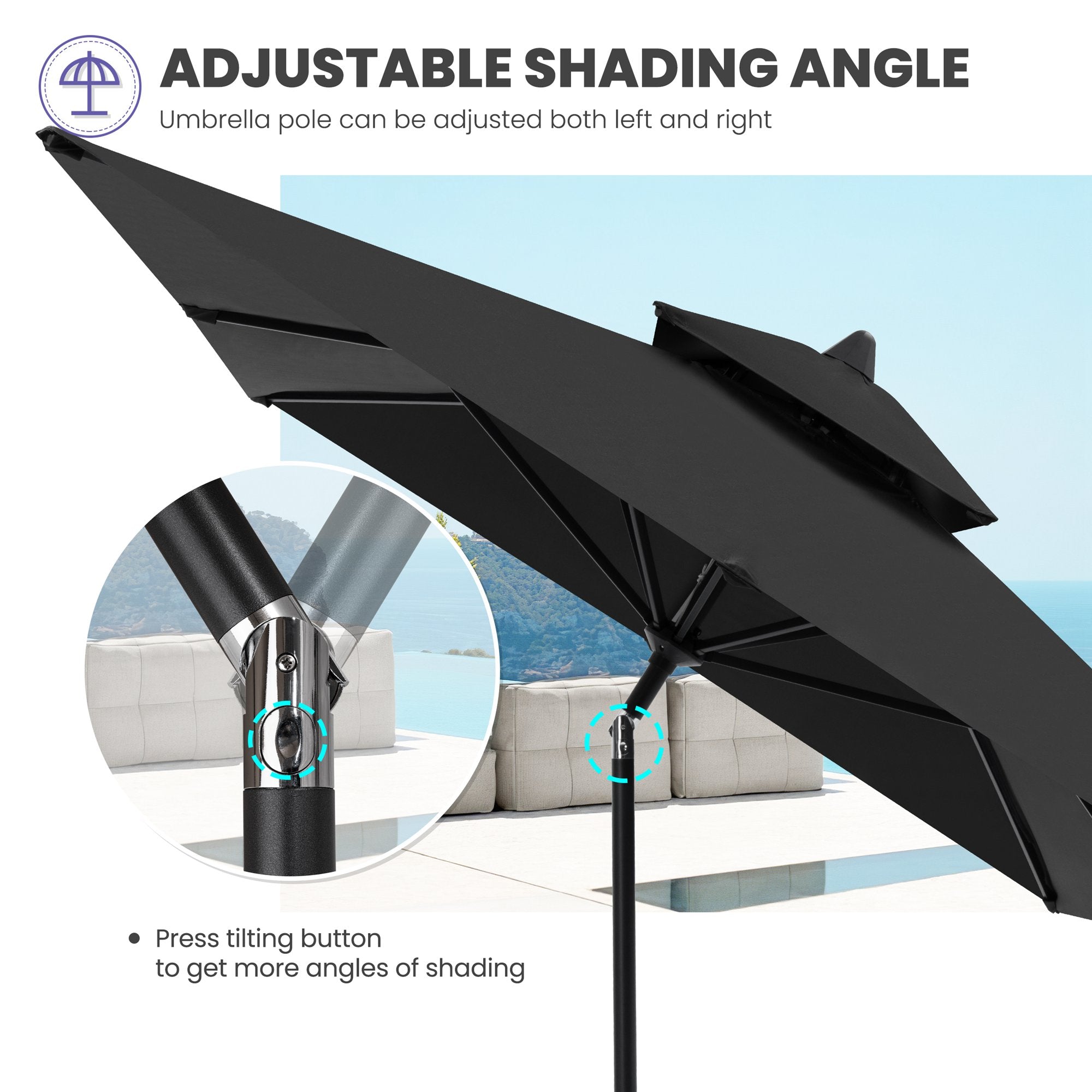 Pellebant 9x5 ft Aluminum Double Top Outdoor Rectangular Market Umbrella Tilt