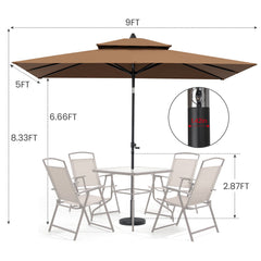 9x5 ft Aluminum Market Umbrella with Tilt & Double Top