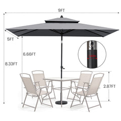 9x5 ft Aluminum Market Umbrella with Tilt & Double Top