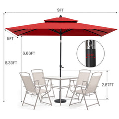 9x5 ft Aluminum Market Umbrella with Tilt & Double Top