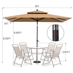 9x5 ft Aluminum Market Umbrella with Tilt & Double Top