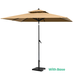 Crestlive Products 9x5ft Patio Umbrella with Base Included , Umbrella with Fade-Resistant Canopy, 43-lb Heavy-Duty Concrete Umbrella Stand with Wheels for outdoor