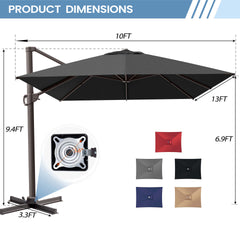 13x10 ft Aluminum Cantilever Patio Umbrella (Base Options)