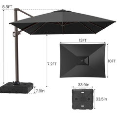 13x10 ft Aluminum Cantilever Patio Umbrella (Base Options)