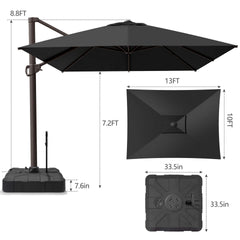 13x10 ft Aluminum Cantilever Patio Umbrella (Base Options)