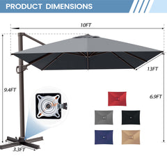 13x10 ft Aluminum Cantilever Patio Umbrella (Base Options)