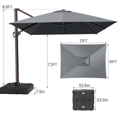13x10 ft Aluminum Cantilever Patio Umbrella (Base Options)
