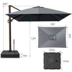 13x10 ft Aluminum Cantilever Patio Umbrella (Base Options)