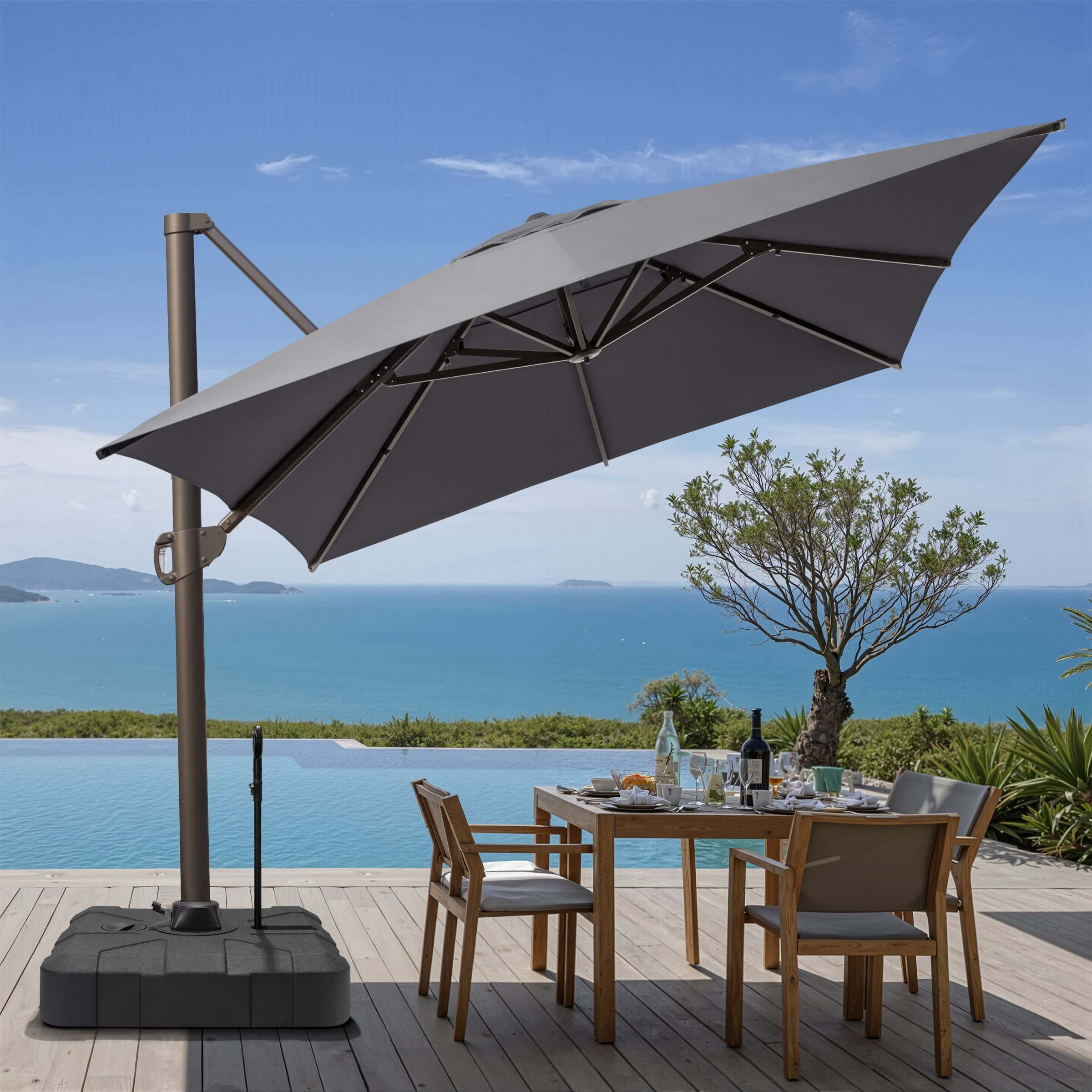 Crestlive Products Crestlive Outdoor 13 x 10ft Patio Cantilever Umbrella with Tilt Angles and 360-degree Rotation Tan