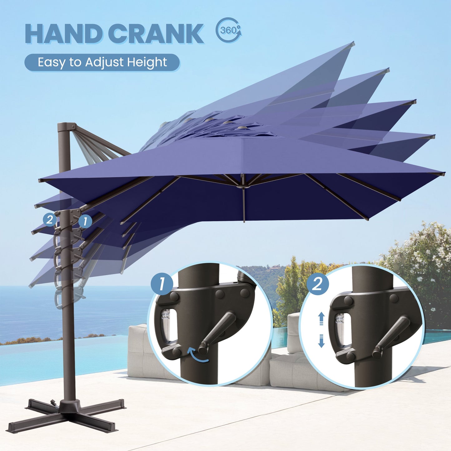 Crestlive Products 13x10ft Aluminum Crank Cantilever Patio Umbrella