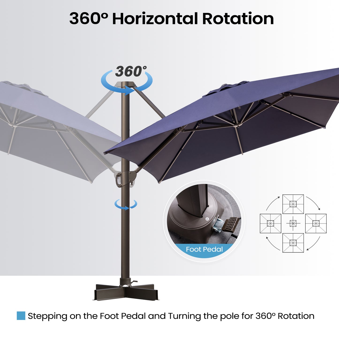 Crestlive Products 10'x 13' Patio Offset Cantilever Umbrella High-strength Aluminum Pole with 360°Rotation 5 Heights Adjustable Umbrella