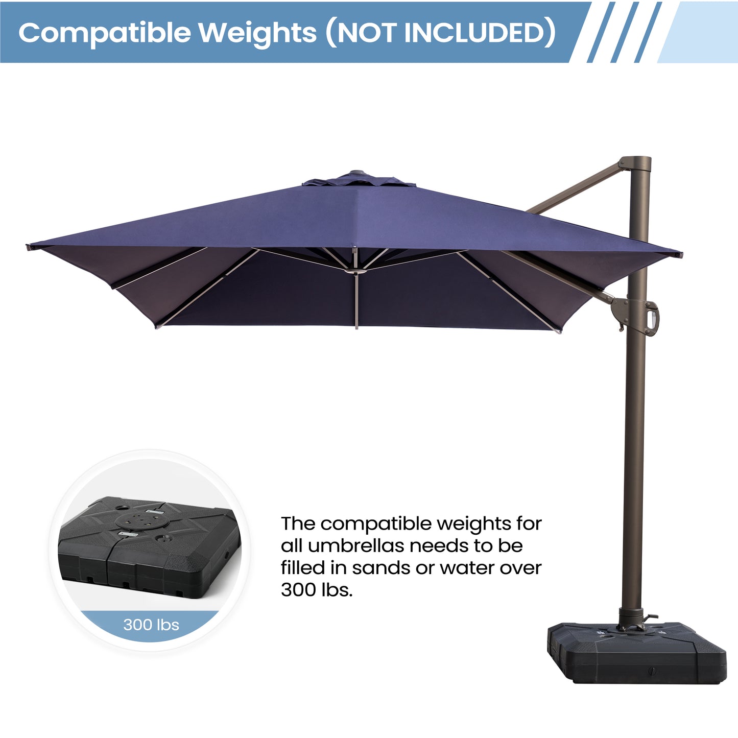 Crestlive Products 10'x 13' Patio Offset Cantilever Umbrella High-strength Aluminum Pole with 360°Rotation 5 Heights Adjustable Umbrella