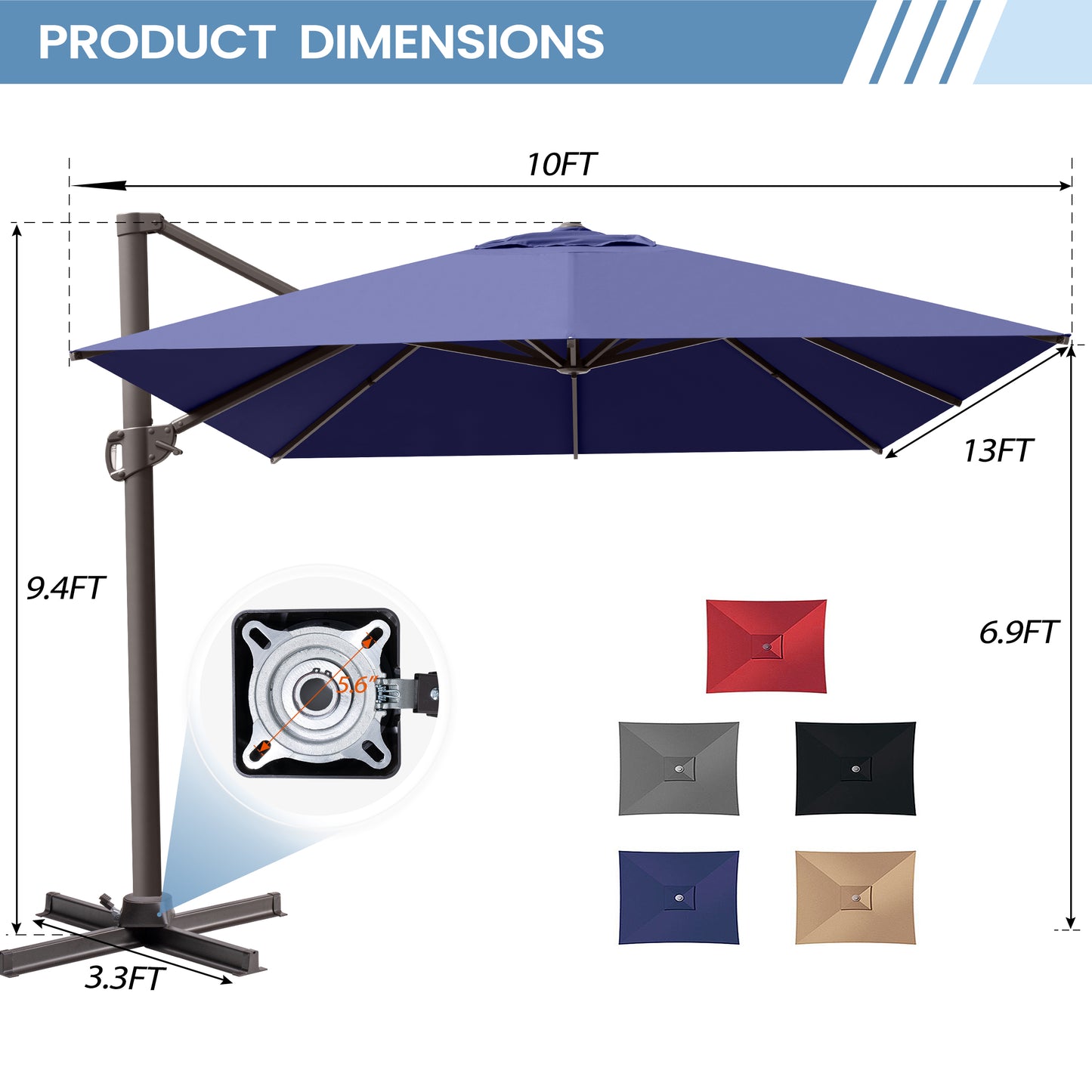 Crestlive Products 13x10ft Aluminum Crank Cantilever Patio Umbrella