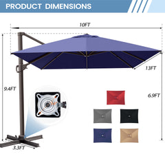 13x10 ft Aluminum Cantilever Patio Umbrella (Base Options)