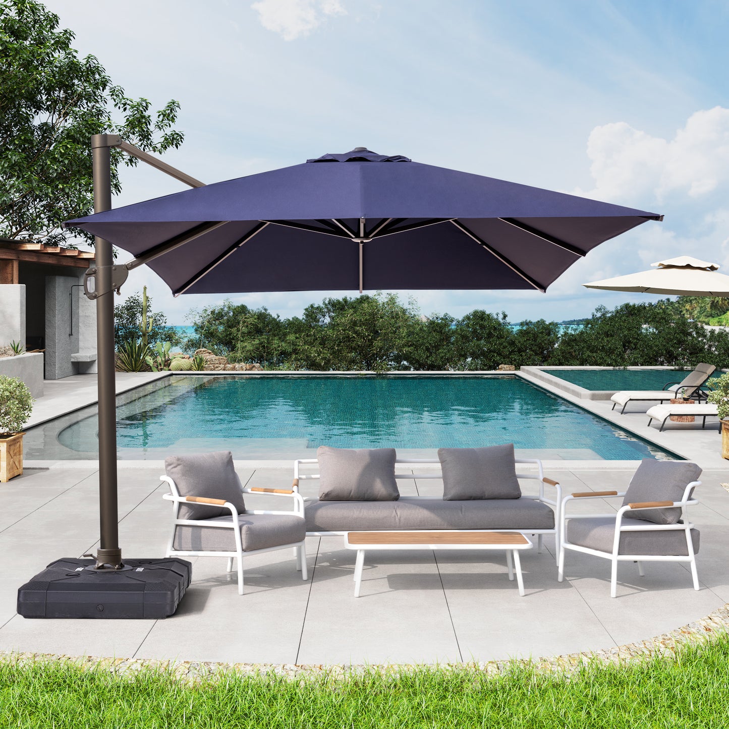 Crestlive Products 10'x 13' Patio Offset Cantilever Umbrella High-strength Aluminum Pole with 360°Rotation 5 Heights Adjustable Umbrella