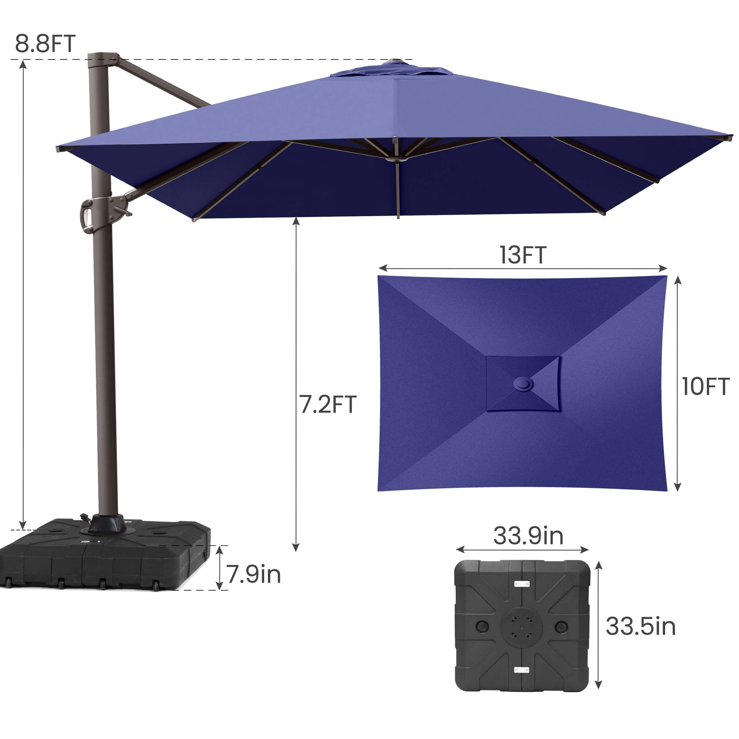 Crestlive Products Crestlive Outdoor 13 x 10ft Patio Cantilever Umbrella with Tilt Angles and 360-degree Rotation Tan