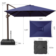 13x10 ft Aluminum Cantilever Patio Umbrella (Base Options)