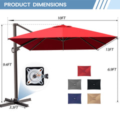 13x10 ft Aluminum Cantilever Patio Umbrella (Base Options)