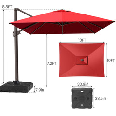 13x10 ft Aluminum Cantilever Patio Umbrella (Base Options)