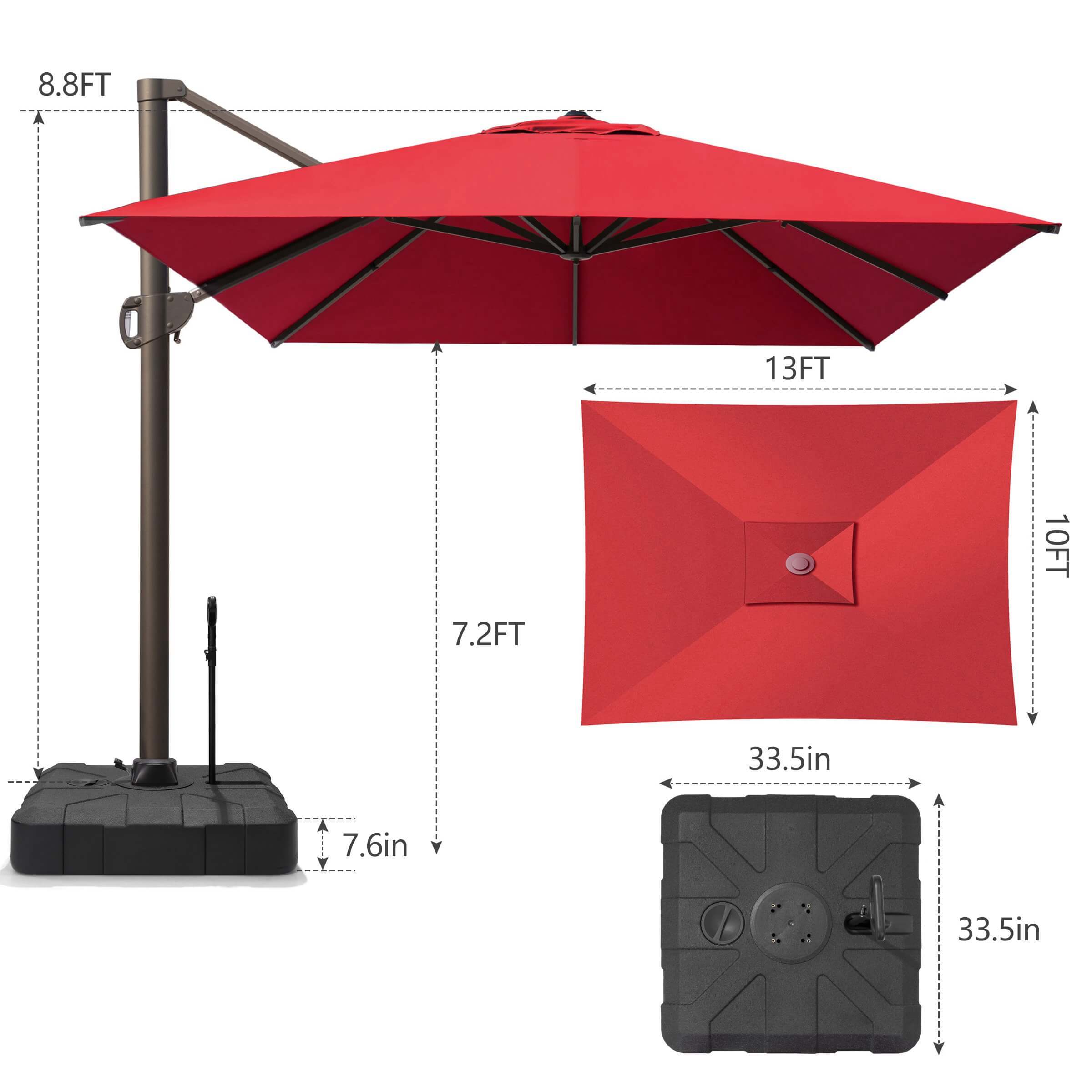 10x13 patio umbrella Jentafix FT Umbrella, Large Cantilever Rectangular Double Top Heavy Duty Offset Umbrellas with 360 Rotation, Outdoor shade for Garden Deck Pool Patio, Beige : Patio, Lawn & Garden Fill it with up to 396 pounds of sand or water for optimal stability Treasure Garden AKZ Plus 10x13