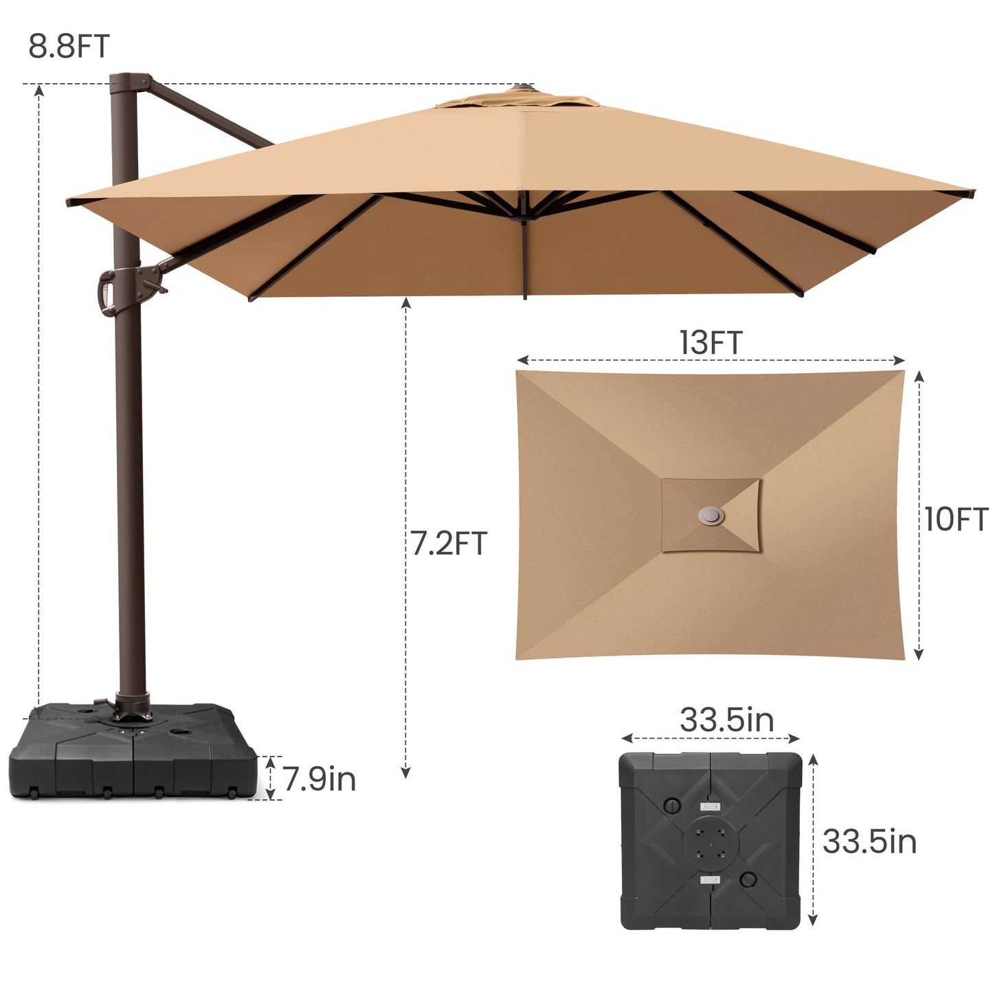 Crestlive Products 10x13ft Aluminum Crank Cantilever Patio Umbrella with Base