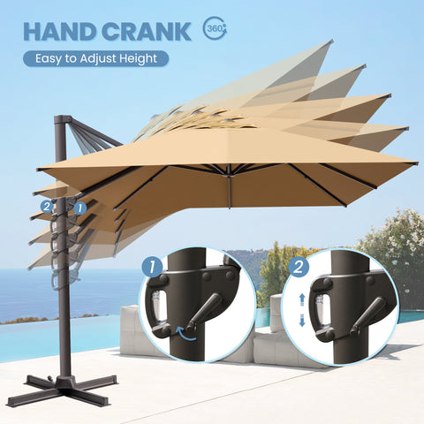 Crestlive Products 13x10ft Aluminum Crank Cantilever Patio Umbrella with Base Options