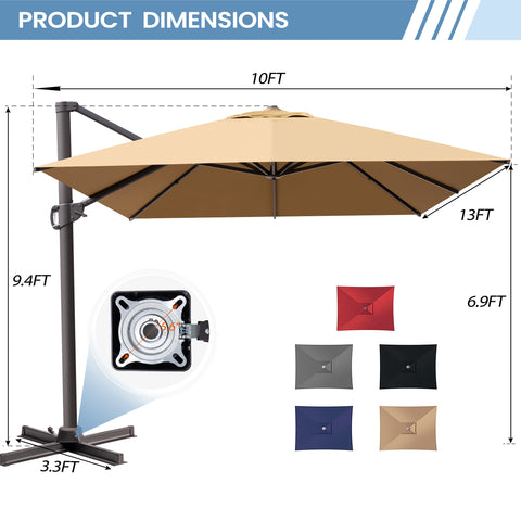 Crestlive Products 13x10ft Aluminum Crank Cantilever Patio Umbrella with Base Options