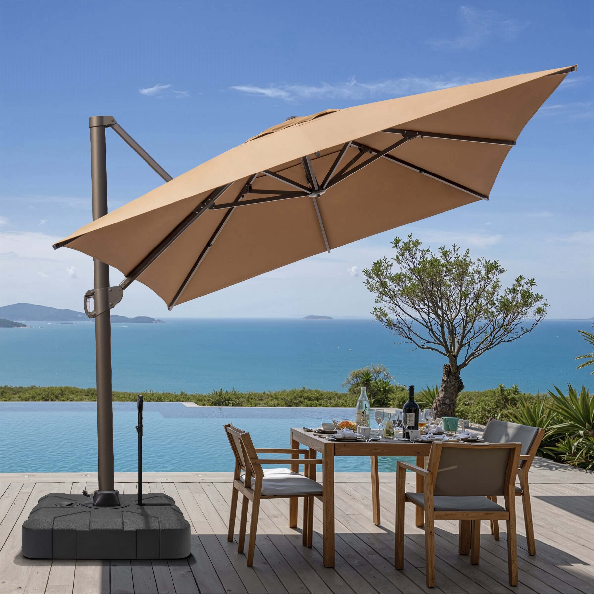 cantilever patio umbrellas square 13' x 13' Granada 120 Umbrella Made in China Santorini II 10-foot Square Cantilever