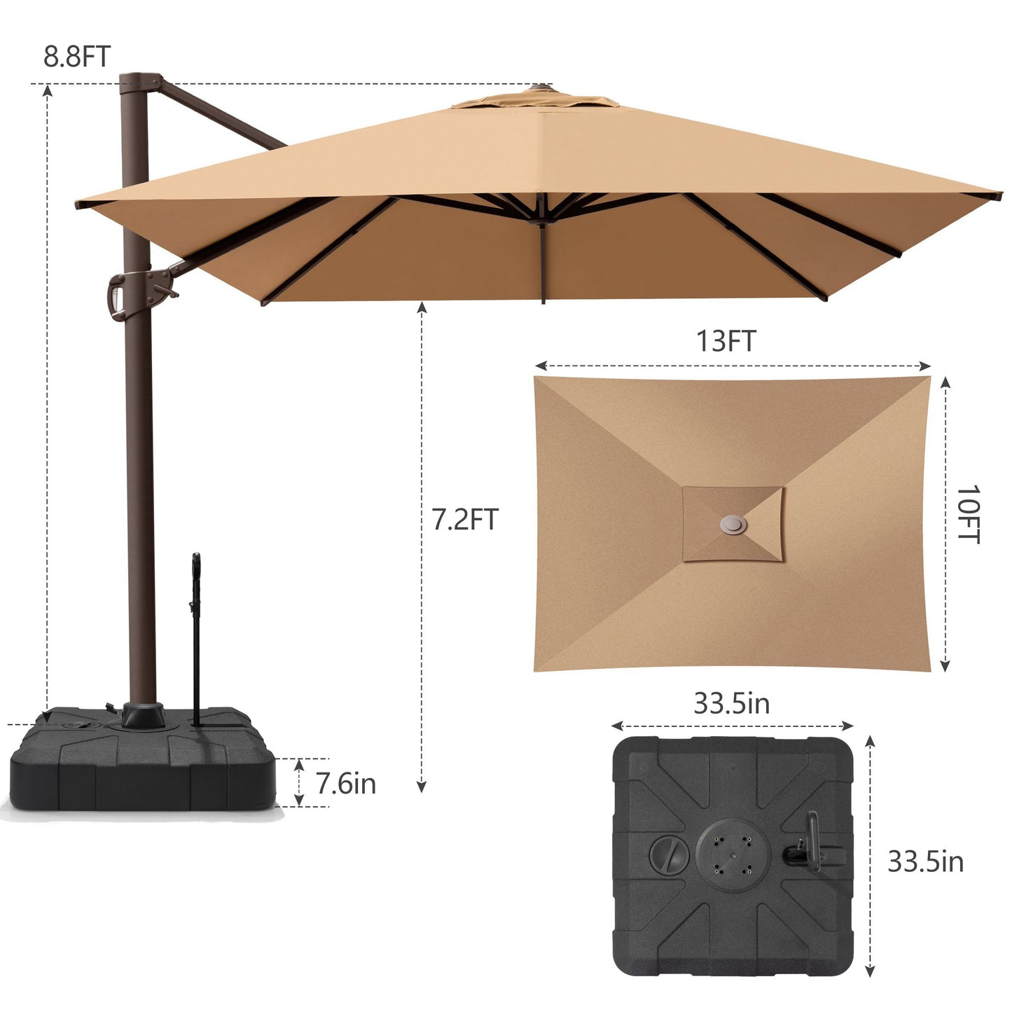 Crestlive Products 10x13ft Aluminum Crank Cantilever Patio Umbrella with Base