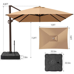 13x10 ft Aluminum Cantilever Patio Umbrella (Base Options)