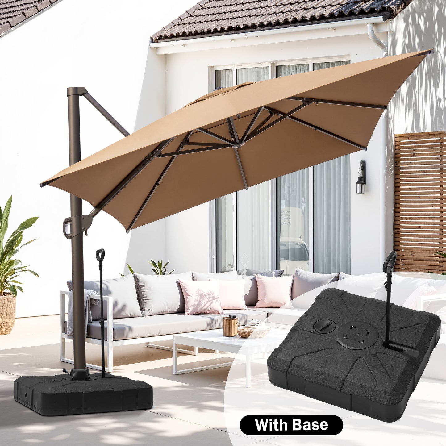 Crestlive Products 10x13ft Aluminum Crank Cantilever Patio Umbrella with Base
