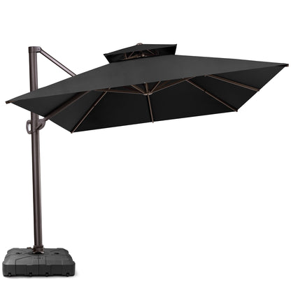 Crestlive Products 10x13ft Aluminum Crank Cantilever Patio Umbrella with Lights with Base