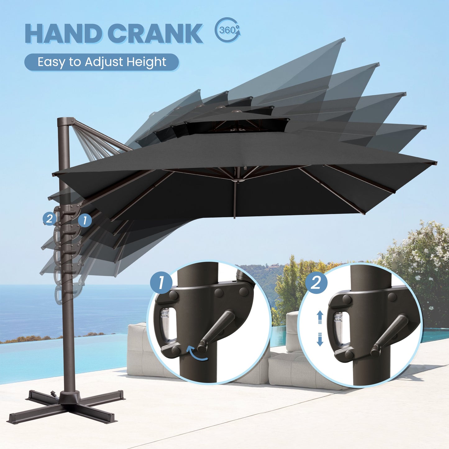 Crestlive Products 13x10ft Aluminum Double Top Crank Cantilever patio Umbrella