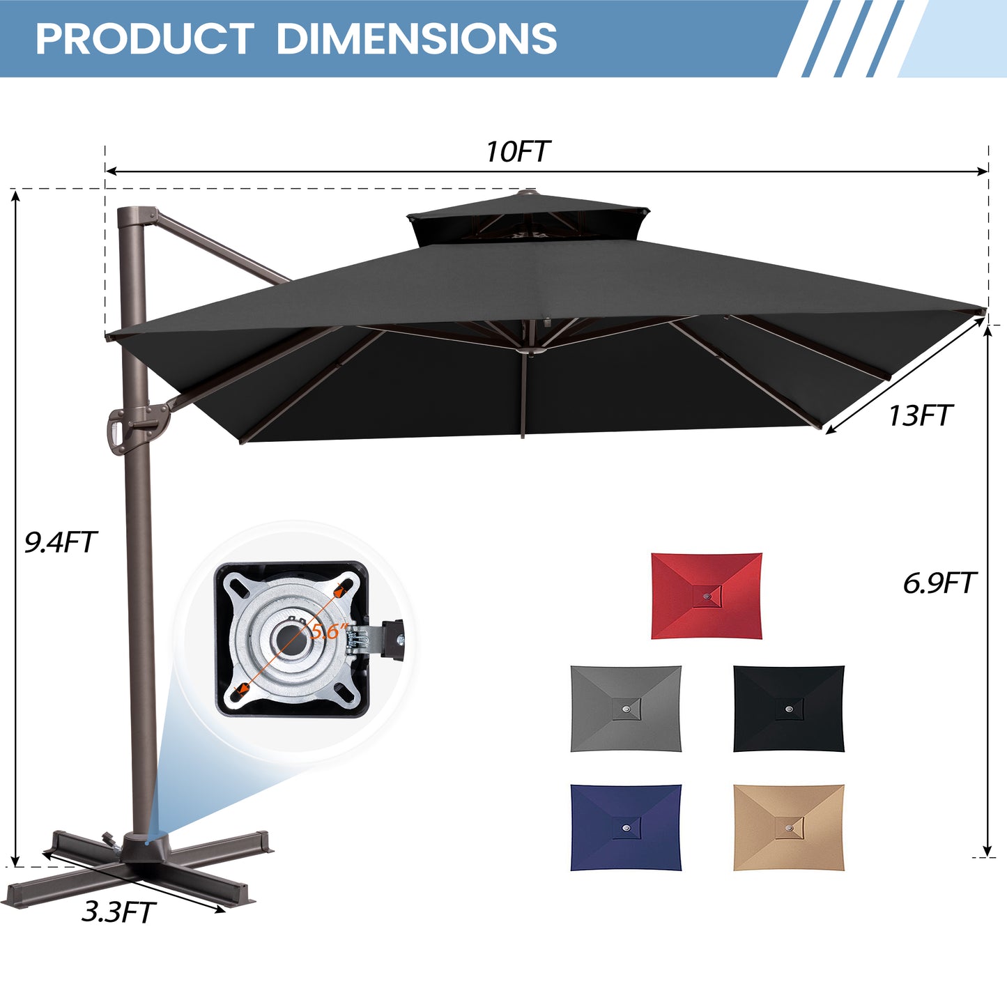 Crestlive Products 13x10ft Aluminum Double Top Crank Cantilever patio Umbrella