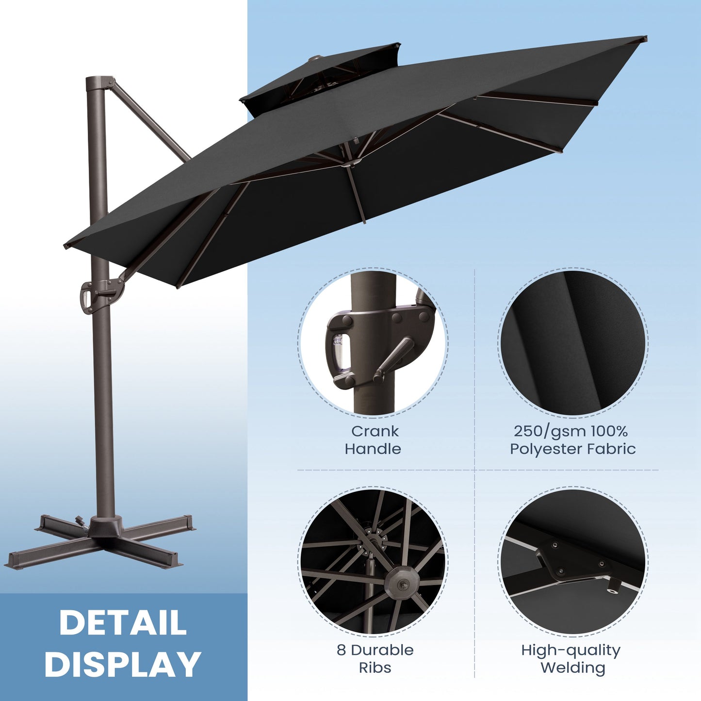 Crestlive Products 13x10ft Aluminum Double Top Crank Cantilever patio Umbrella