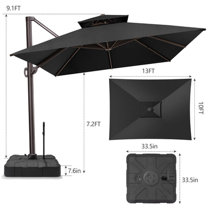 Crestlive Products 10x13ft Aluminum Double Top Crank Cantilever Patio Umbrella with Base