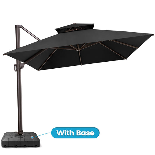 Outdoor 13-ft Aluminum Cantilever Umbrella Crank with Lights with Base