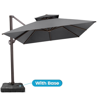 Crestlive Products 10x13ft Aluminum Double Top Crank Cantilever Patio Umbrella with Base