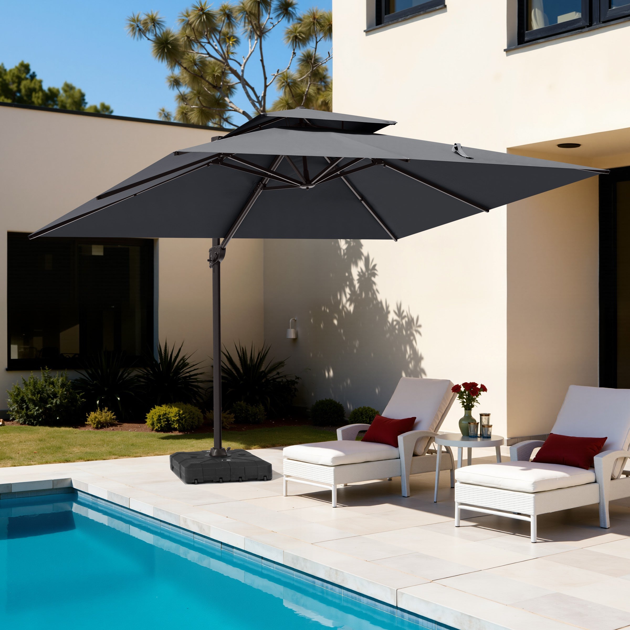 high end patio umbrella square base White | 165 Lbs Every tile captures the growth of the family Outdoor Shade 10 x 10ft
