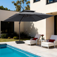 13x10 ft Aluminum Cantilever Patio Umbrella with Double Top (Base Options)